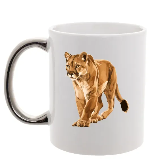 Чашка с цветной ручкой Пума в повний зріст Серебро фото