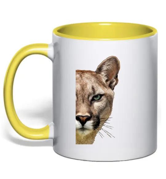 Чашка с цветной ручкой Пума обличчя Лимонный фото