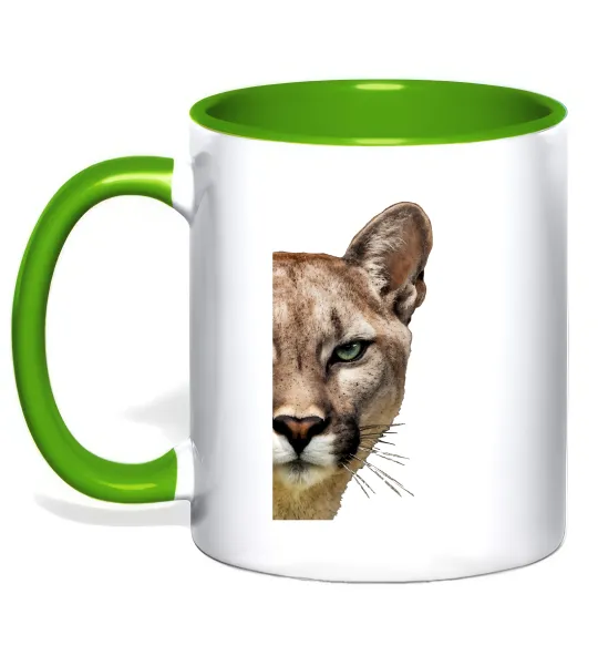 Чашка с цветной ручкой Пума обличчя Лаймовый фото