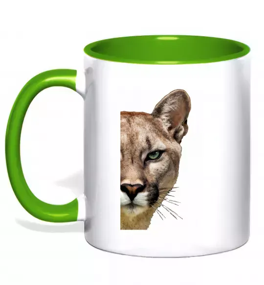 Чашка с цветной ручкой Пума обличчя Зеленый фото