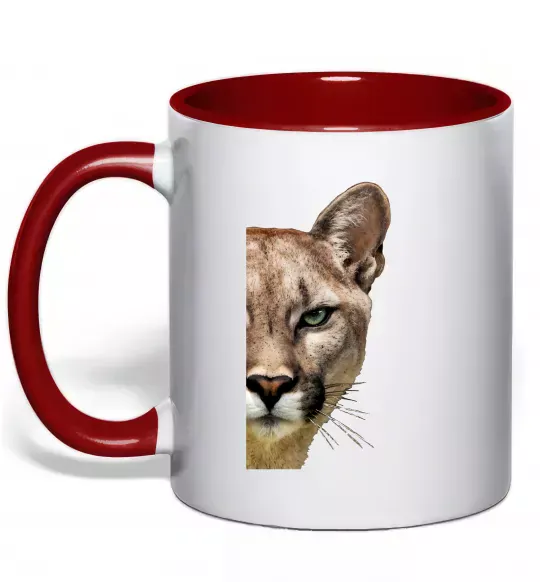 Чашка с цветной ручкой Пума обличчя Красный фото