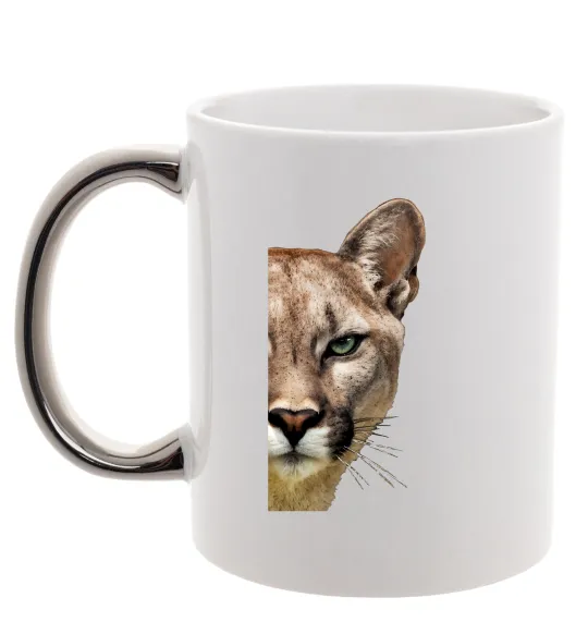 Чашка с цветной ручкой Пума обличчя Серебро фото