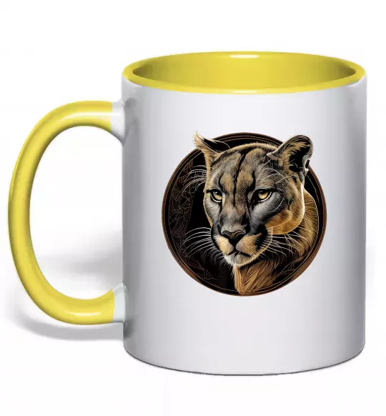 Чашка з кольоровою ручкою Пума малюнок Сонячно жовтий фото