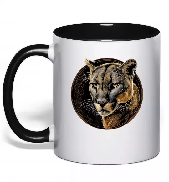 Чашка з кольоровою ручкою Пума малюнок Чорний фото