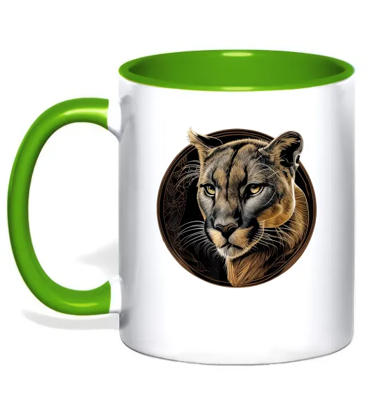 Чашка с цветной ручкой Пума малюнок Лаймовый фото