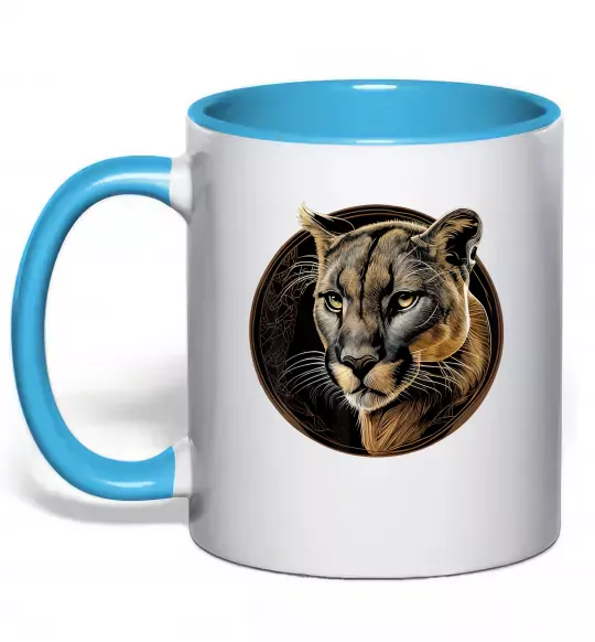 Чашка з кольоровою ручкою Пума малюнок Блакитний фото