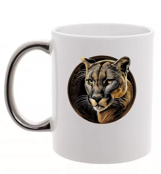 Чашка з кольоровою ручкою Пума малюнок Срібло фото