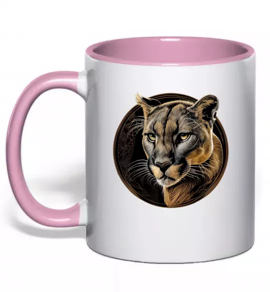 Чашка з кольоровою ручкою Пума малюнок Ніжно рожевий фото