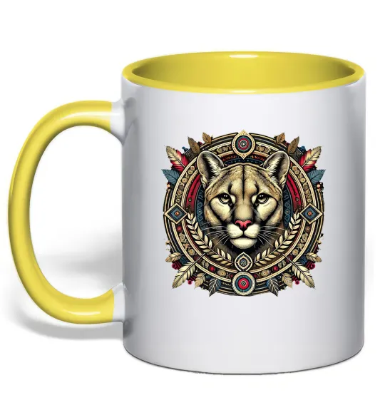 Чашка с цветной ручкой Пума візерунок Лимонный фото