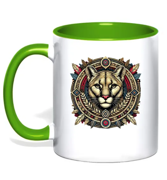 Чашка с цветной ручкой Пума візерунок Лаймовый фото