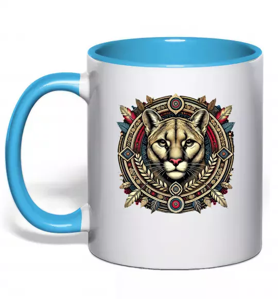 Чашка з кольоровою ручкою Пума візерунок Блакитний фото