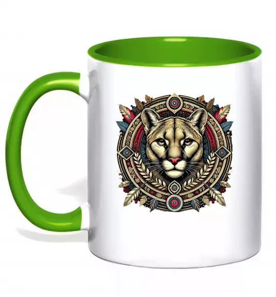 Чашка з кольоровою ручкою Пума візерунок Зелений фото