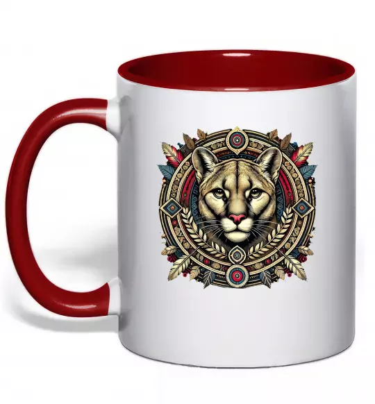 Чашка з кольоровою ручкою Пума візерунок Червоний фото