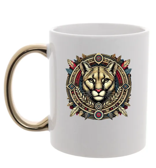 Чашка з кольоровою ручкою Пума візерунок Золото фото