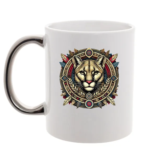 Чашка з кольоровою ручкою Пума візерунок Срібло фото