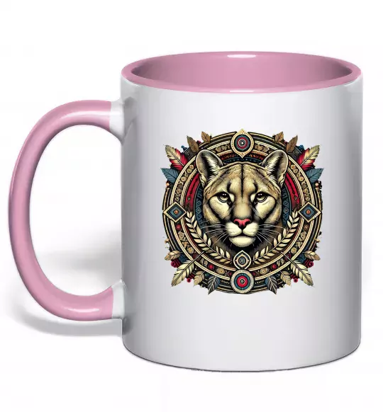 Чашка з кольоровою ручкою Пума візерунок Ніжно рожевий фото