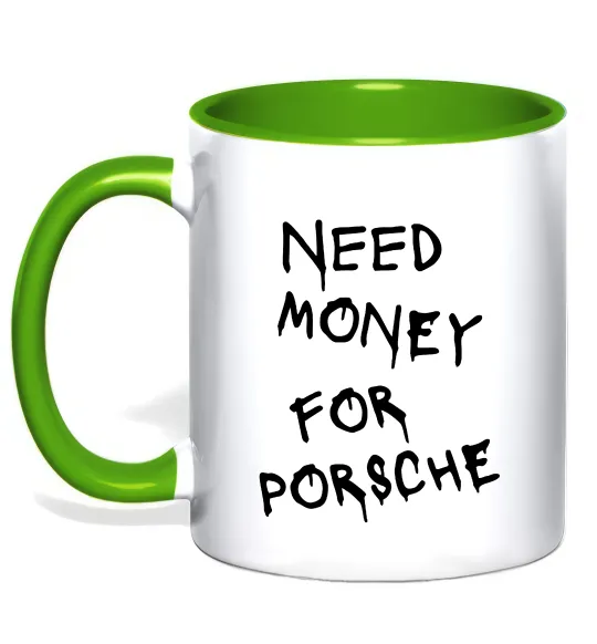 Чашка з кольоровою ручкою Need money for Porsche Лаймовий фото