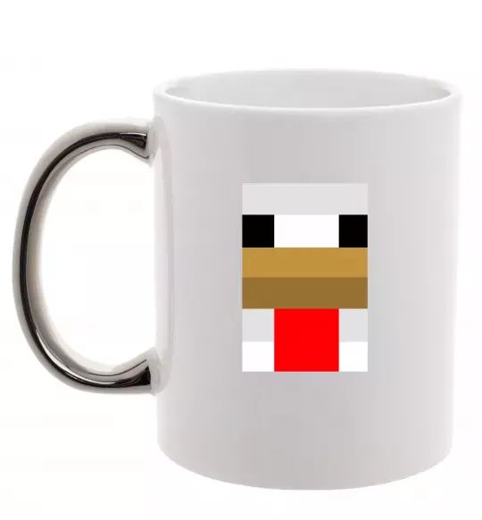 Чашка с цветной ручкой Курка майнкрафт Серебро фото