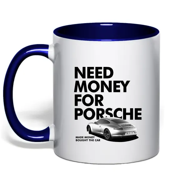 Чашка з кольоровою ручкою Made money bought Porsche Глибокий темно-синій фото