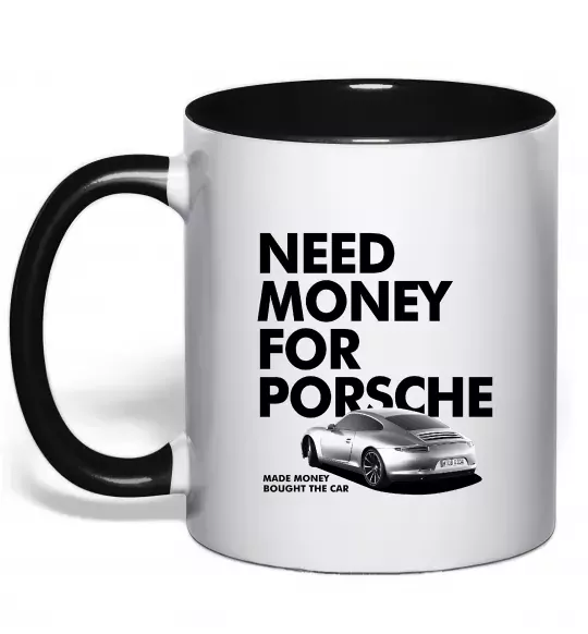 Чашка з кольоровою ручкою Made money bought Porsche Чорний фото