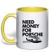 Чашка з кольоровою ручкою Made money bought Porsche Лимонний фото