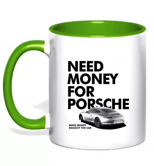 Чашка з кольоровою ручкою Made money bought Porsche Зелений фото