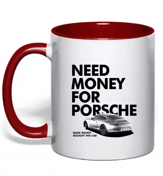 Чашка з кольоровою ручкою Made money bought Porsche Червоний фото