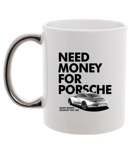 Чашка з кольоровою ручкою Made money bought Porsche Срібло фото