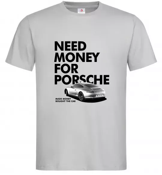 Мужская футболка Made money bought Porsche Серый фото