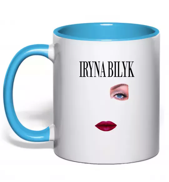 Чашка с цветной ручкой Ірина Білик губи Голубой фото