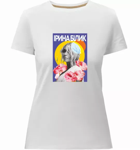 Женская премиум футболка Ірина Білик з квітами Белый фото