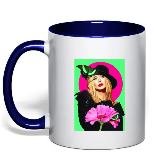 Чашка с цветной ручкой Ірина Білик з метеликом Глубокий темно-синий фото