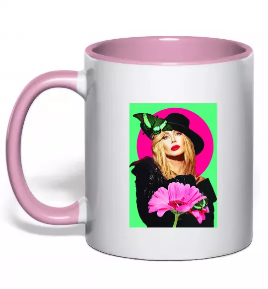 Чашка с цветной ручкой Ірина Білик з метеликом Нежно розовый фото