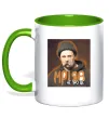 Чашка з кольоровою ручкою Тарас Шевченко з цигаркою Зелений фото