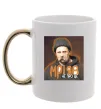 Чашка з кольоровою ручкою Тарас Шевченко з цигаркою Золото фото