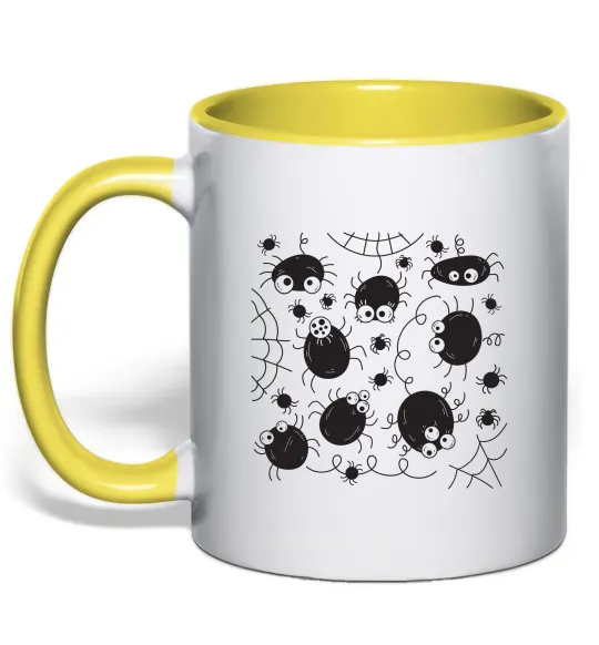 Чашка с цветной ручкой Павучки на павутинні Лимонный фото