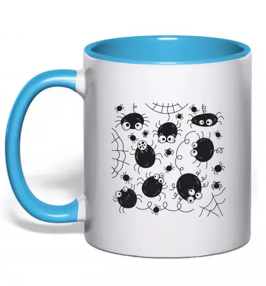 Чашка с цветной ручкой Павучки на павутинні Голубой фото