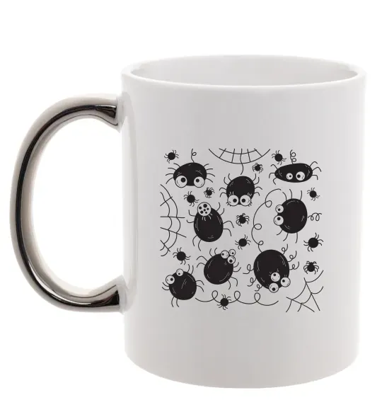 Чашка с цветной ручкой Павучки на павутинні Серебро фото