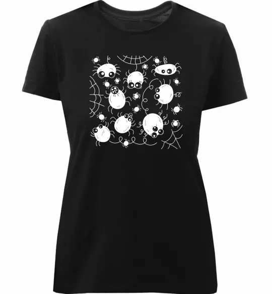 Женская премиум футболка Павучки на павутинні Черный фото