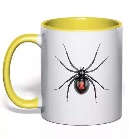 Чашка з кольоровою ручкою Чорна вдова Сонячно жовтий фото