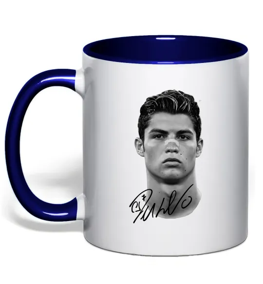 Чашка з кольоровою ручкою Молодий Ronaldo Глибокий темно-синій фото