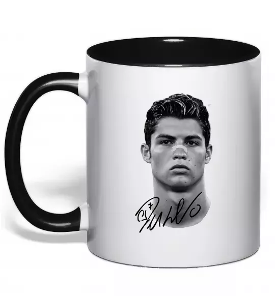 Чашка з кольоровою ручкою Молодий Ronaldo Чорний фото