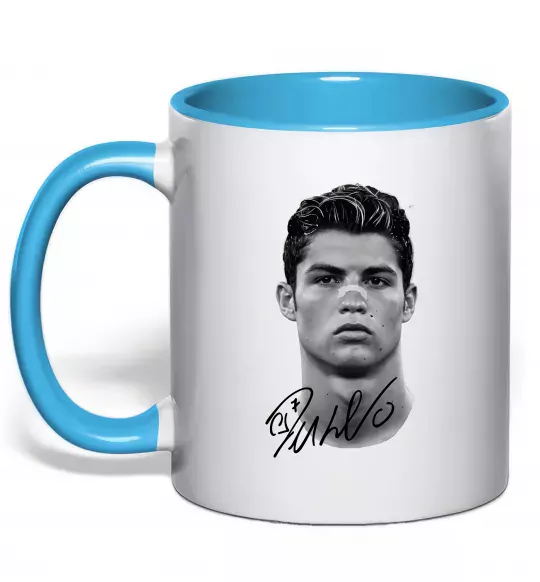 Чашка з кольоровою ручкою Молодий Ronaldo Блакитний фото
