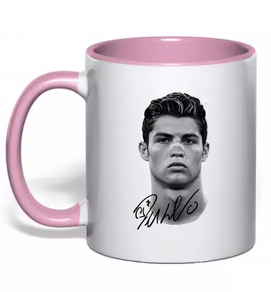 Чашка з кольоровою ручкою Молодий Ronaldo Ніжно рожевий фото