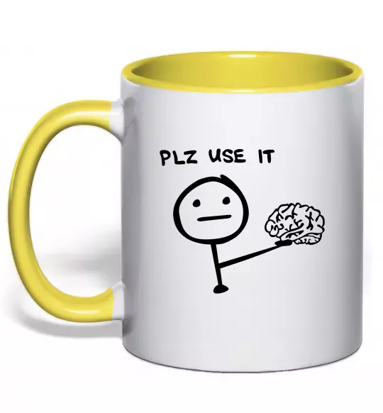 Чашка с цветной ручкой Plz use it Солнечно желтый фото