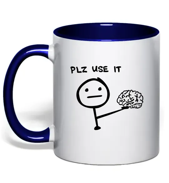 Чашка с цветной ручкой Plz use it Глубокий темно-синий фото