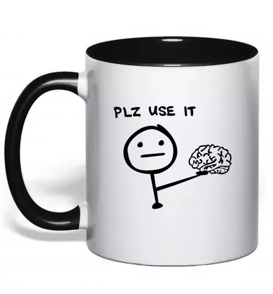 Чашка с цветной ручкой Plz use it Черный фото