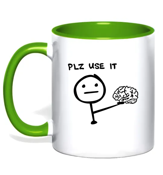 Чашка з кольоровою ручкою Plz use it Лаймовий фото