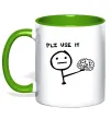 Чашка з кольоровою ручкою Plz use it Лаймовий фото