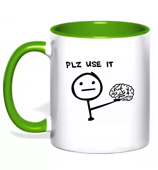 Чашка с цветной ручкой Plz use it Зеленый фото